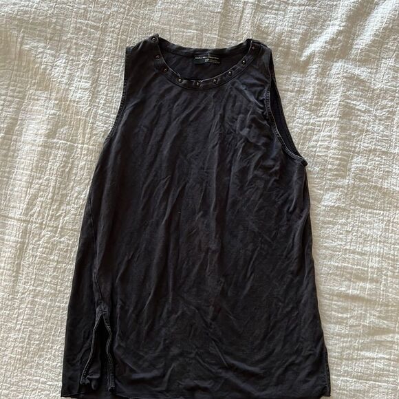Zara sleeveless Tank Top Grey Size Medium Studded Moto Embellished Neckline - Picture 1 of 5